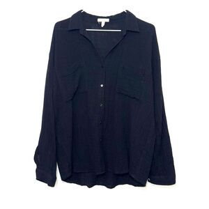 Eileen Fisher Organic Cotton Gauze Classic Collar Shirt - Black S